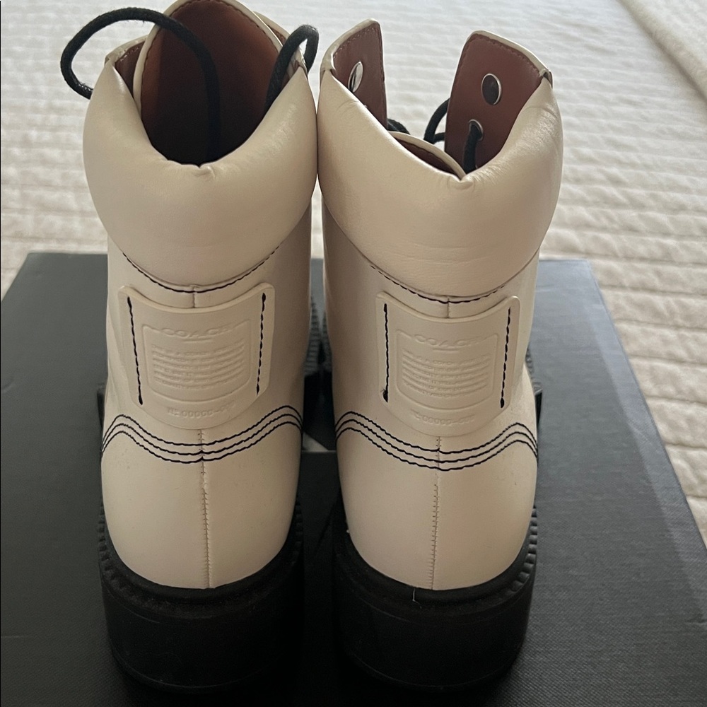 Coach Cream and Black Combat Boots - Picture 3 of 5